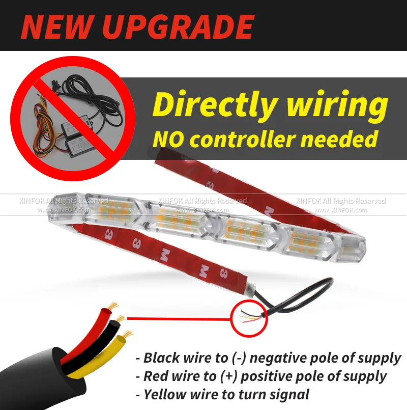 2Pcs Flowing DRL LED Daytime Running Light Sequential 12V Flexible LED Strip DRL Turn Signal Lamp for Car Driving Light