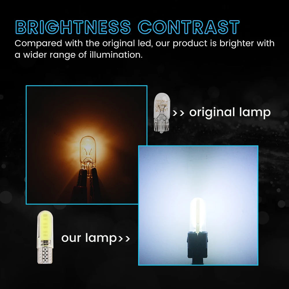 Silicone Gel COB LED Car Light 12V T10 W5W Wedge Side Parking Reading Bulb Signal Lamp Clearance Light