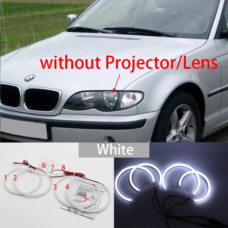 For BMW 3 Series E46 Sedan Touring Wagon Coupe Compact 1998-2005 WHITE LED Headlight Angel Demon Eyes Kit Angel Eyes Light
