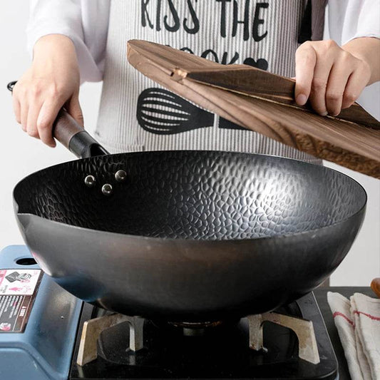 Konco Pure Iron wok cast iron pan Non-coated Pot General use for Gas and Induction Cooker 32cm Chinese Wok Cookware Pan - P12 Hub Europe