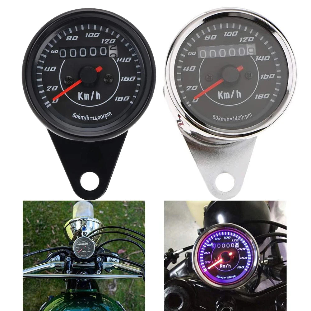 Universal Motorcycle Speedometer Double Color LED Light Odometer Speed Meter Gauge Mile For Cafe Racer Motorbike