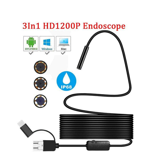 Endoscope 8mm 1200P 3-in-1 USB 8 LED, IP68, Android/PC, 1-10M Cable - P12 Hub Europe