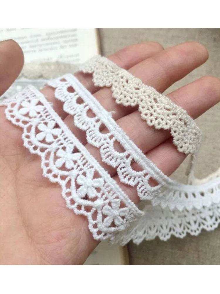 NEW Cotton Embroidered White Beige Flower Lace Fabric Dubai Wide Sewing DIY Trim Applique Ribbon Cord Collar Dress Guipure Decor - P12 Hub Europe