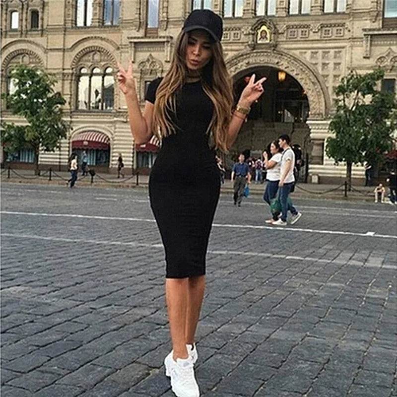 Knee-Length Skinny Dress Summer Bodycon & Beach - P12 Hub Europe