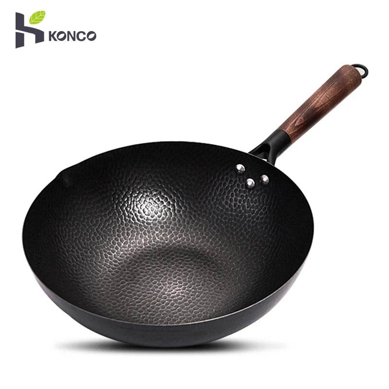 Konco Iron wok Cast iron pan Non-coated Pot General use for Gas and Induction Cooker 32cm Chinese Wok Cookware Pan Kitchen Tools - P12 Hub Europe