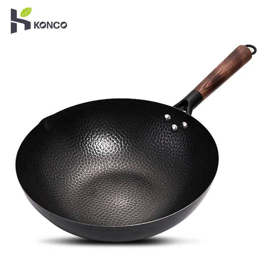 Konco Iron wok Cast iron pan Non-coated Pot General use for Gas and Induction Cooker 32cm Chinese Wok Cookware Pan Kitchen Tools - P12 Hub Europe