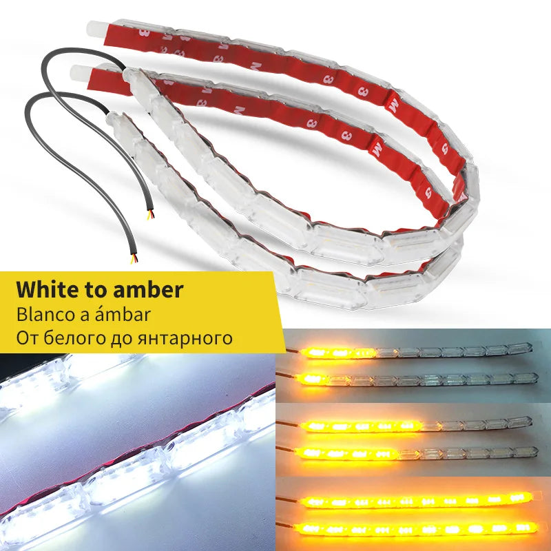 2Pcs Flowing DRL LED Daytime Running Light Sequential 12V Flexible LED Strip DRL Turn Signal Lamp for Car Driving Light