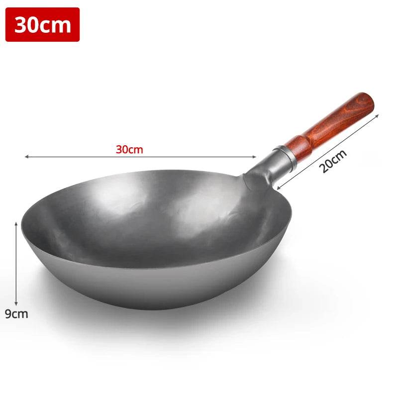 Konco Hand Hammered Wok,Chinese Traditional Iron Wok No Coating Wooden Handle Non-stick Pan Kitchen Cookware - P12 Hub Europe