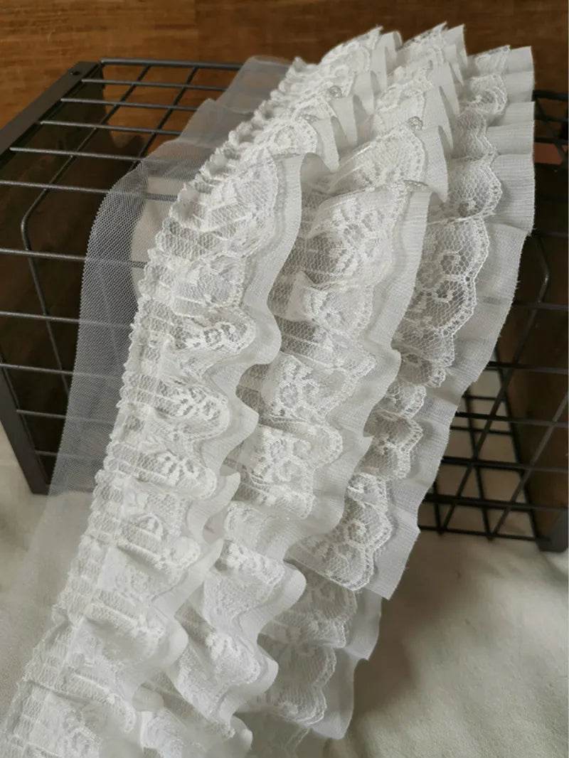 11CM Wide Luxury White Black Three Layers Lace Fabric Ribbon Cotton Embroidered Flowers Ruffle Trim For Dress DIY Clothes Sewing - P12 Hub Europe