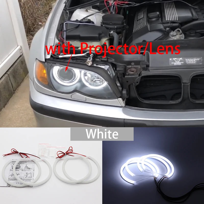 For BMW 3 Series E46 Sedan Touring Wagon Coupe Compact 1998-2005 WHITE LED Headlight Angel Demon Eyes Kit Angel Eyes Light