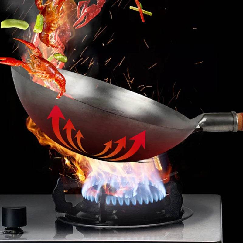 Konco Hand Hammered Wok,Chinese Traditional Iron Wok No Coating Wooden Handle Non-stick Pan Kitchen Cookware - P12 Hub Europe