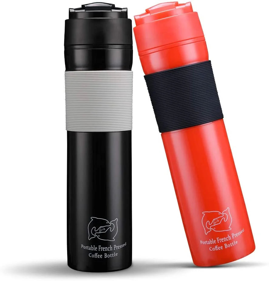 iCafilas 350ML Coffee Tea Portable French Press Coffee Maker Coffee Bottle Insulated Travel Mug Hand Pressure Coffee Pot For Car