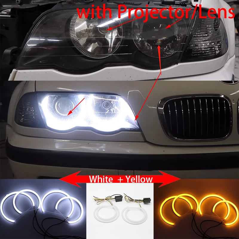 For BMW 3 Series E46 Sedan Touring Wagon Coupe Compact 1998-2005 WHITE LED Headlight Angel Demon Eyes Kit Angel Eyes Light