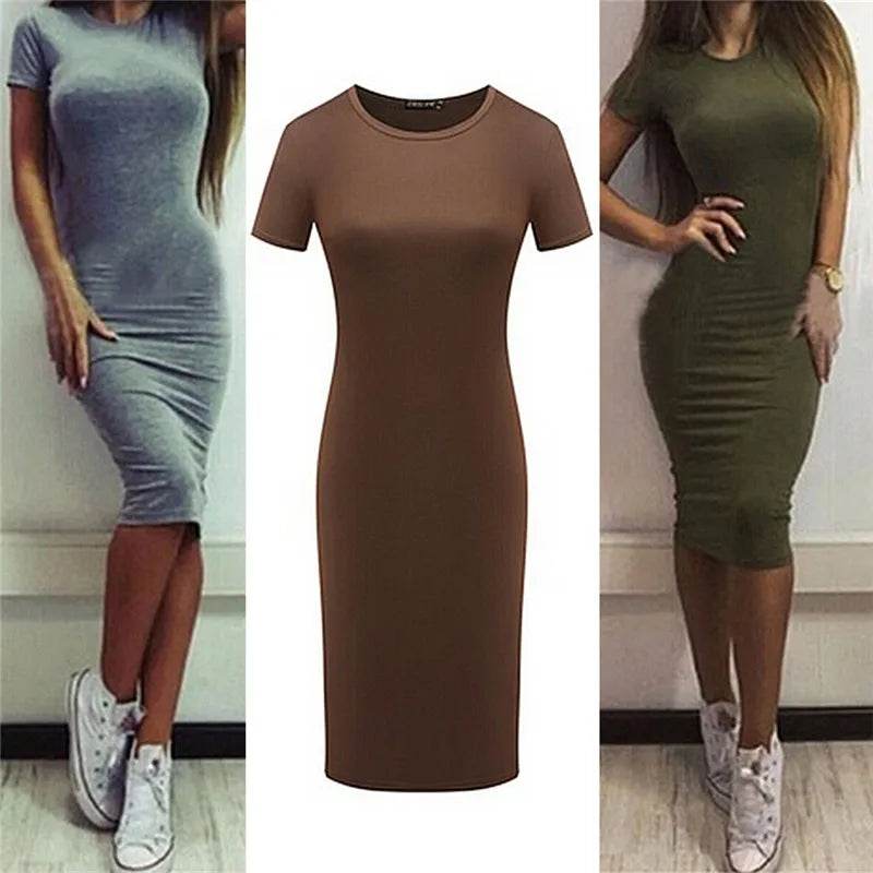 Knee-Length Skinny Dress Summer Bodycon & Beach - P12 Hub Europe