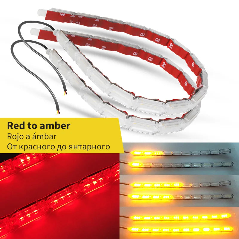 2Pcs Flowing DRL LED Daytime Running Light Sequential 12V Flexible LED Strip DRL Turn Signal Lamp for Car Driving Light