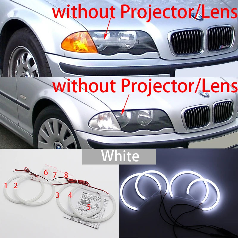 For BMW 3 Series E46 Sedan Touring Wagon Coupe Compact 1998-2005 WHITE LED Headlight Angel Demon Eyes Kit Angel Eyes Light