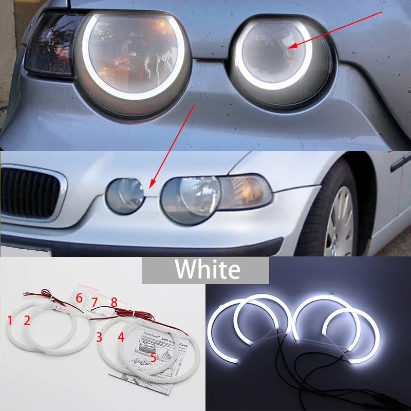For BMW 3 Series E46 Sedan Touring Wagon Coupe Compact 1998-2005 WHITE LED Headlight Angel Demon Eyes Kit Angel Eyes Light