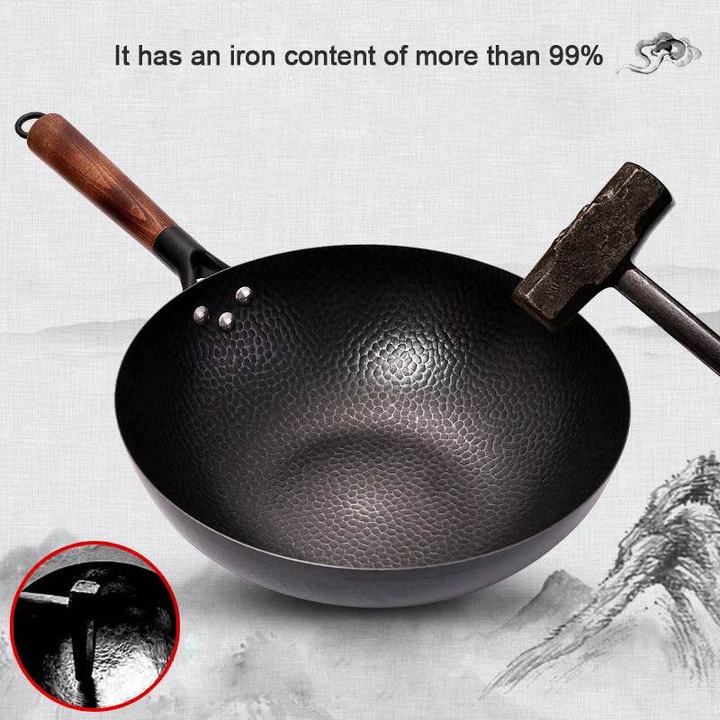 Konco Iron wok Cast iron pan Non-coated Pot General use for Gas and Induction Cooker 32cm Chinese Wok Cookware Pan Kitchen Tools - P12 Hub Europe