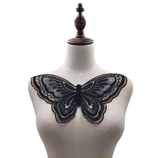 Black PU Lace Fabric Butterfly Pattern Embroidery Collar Neckline Trims Sewing Applique Sewing Guipure Dress Skirts Lace Decor - P12 Hub Europe