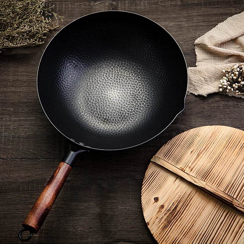 Konco Iron wok Cast iron pan Non-coated Pot General use for Gas and Induction Cooker 32cm Chinese Wok Cookware Pan Kitchen Tools - P12 Hub Europe