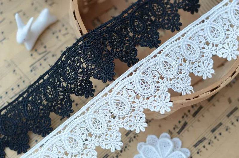 4.2CM Wide White Black Water Soluble Lace Exquisite Embroidered Fringe Ribbons Collar Trim Curtains Dress DIY Sewing Supplies - P12 Hub Europe