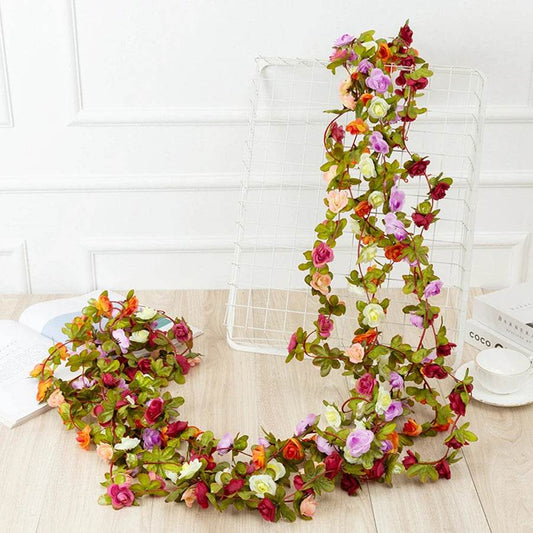 250CM Artificial Rose Flowers for Wedding Home Room Decoration Spring Autumn Garden Arch Christmas Rattan DIY Fake Plants Vine - P12 Hub Europe