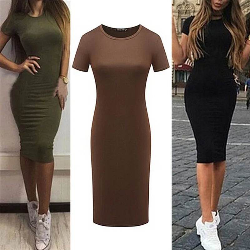 Knee-Length Skinny Dress Summer Bodycon & Beach - P12 Hub Europe