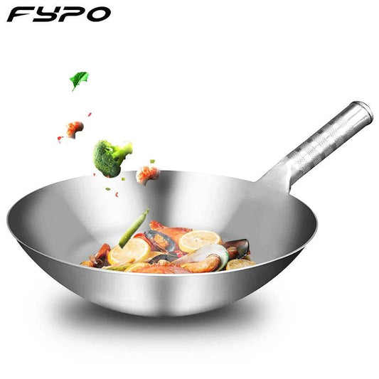 Fypo Stainless Steel Wok 1.8mm Thick High Quality Chinese Handmade Wok Traditional Non Stick Rusting Gas Wok Cooker Pan Cooker - P12 Hub Europe