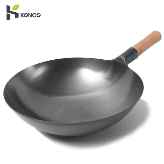 Konco Iron Wok Traditional Hand Hammered Iron Wok,Chinese Cooking Pot General Use for Gas and Induction Cooker - P12 Hub Europe