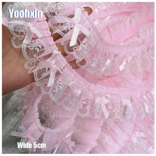 5CM Wide New Pink Embroidery 3D Flower Lace Fabric Trim Ribbon DIY Sewing Applique Collar Fringe Tassel Wedding Guipure Decor - P12 Hub Europe