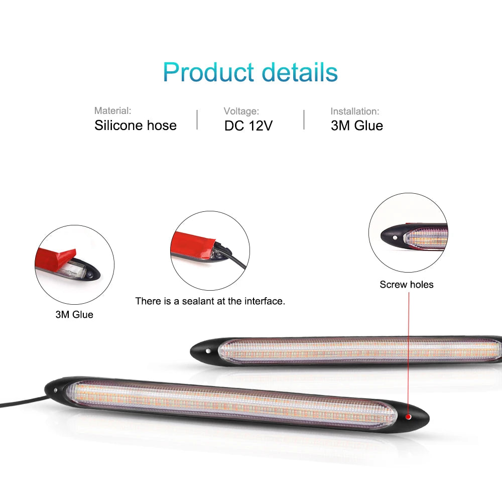 2Pcs Led Car DRL Daytime Running Lights Waterproof Universal DC 12V Auto Headlight Sequential Turn Signal Yellow Flow Day Light