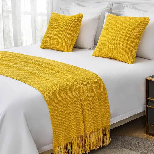1 Piece Bedspreads Solid Color Tassel Bed Runners Scarves Modern Bed Throws for Foot of Bed Queen King Size Home Decoration - P12 Hub Europe