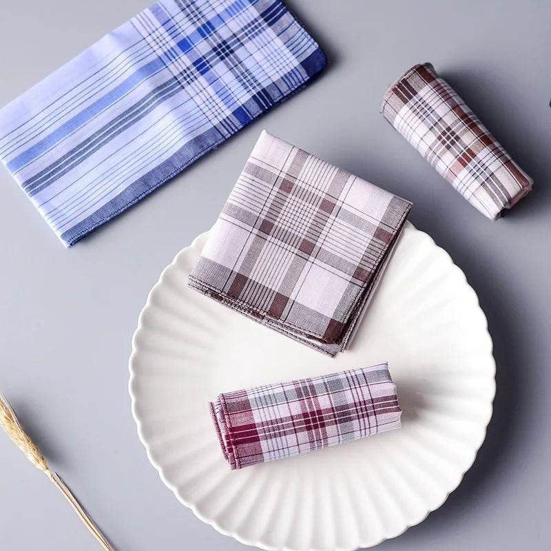 10Pcs Square Plaid Stripe Pocket for Wedding Party Restaurant Women's Handkerchief Hand Towel Cotton Handkerchiefs for Men - P12 Hub Europe