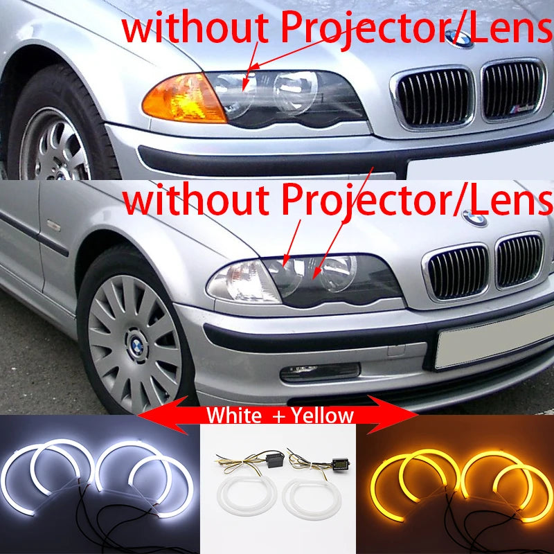 For BMW 3 Series E46 Sedan Touring Wagon Coupe Compact 1998-2005 WHITE LED Headlight Angel Demon Eyes Kit Angel Eyes Light