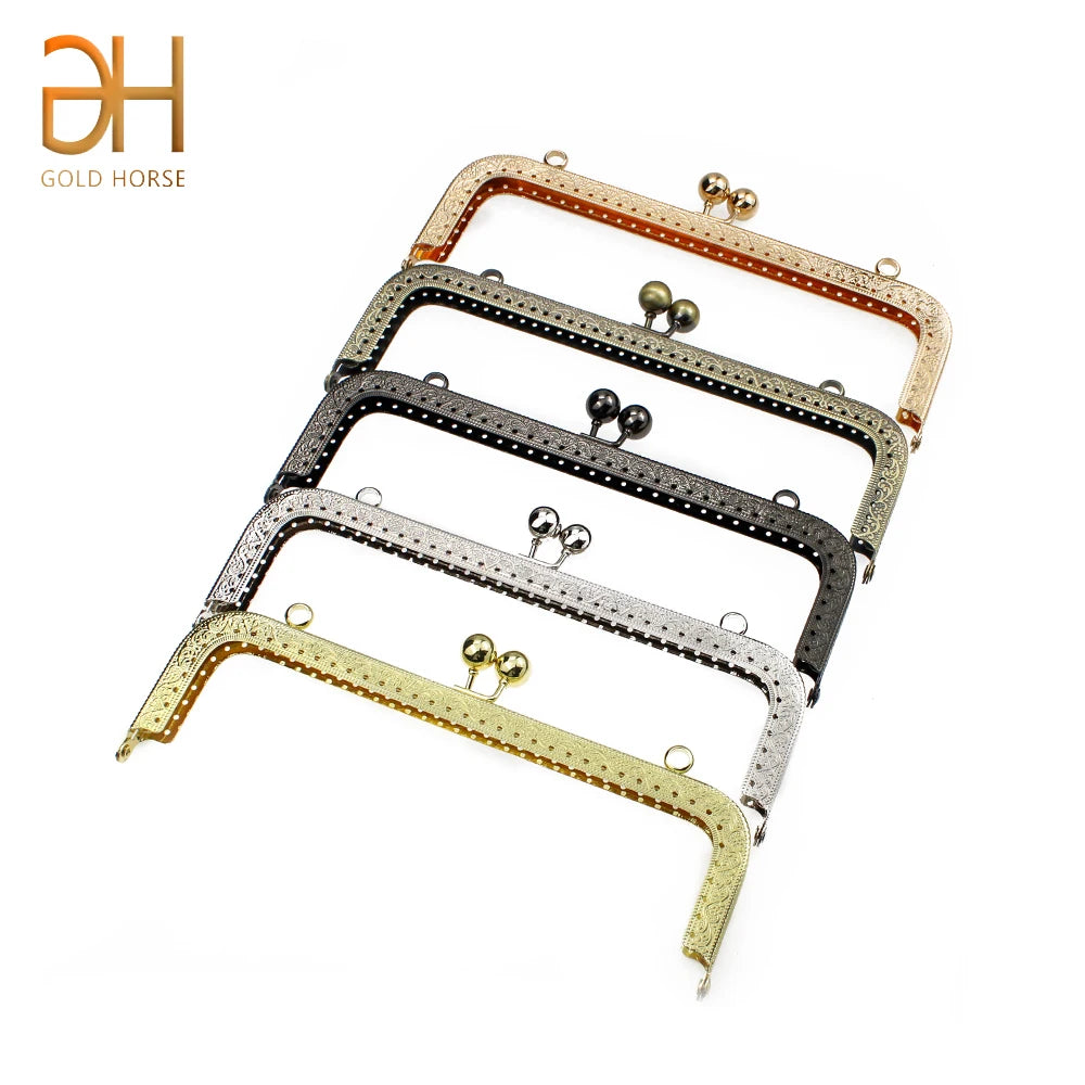 5Pcs 20CM Rectangle Embossing Beads Kiss Metal Purse Frame Clasp Sewing Lock For DIY Purse Bag Fashion Women's Clutch Bags