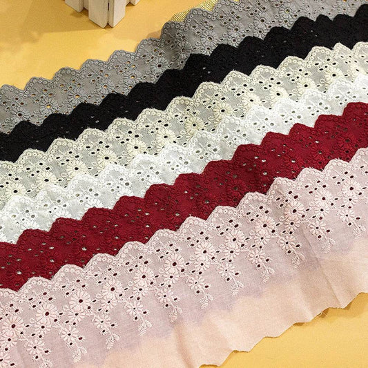1Y Flower Hollow 11CM Wide Cotton Cloth Lace Trim Fabric Clothes Accessories Cuffs Skirt Hem - P12 Hub Europe