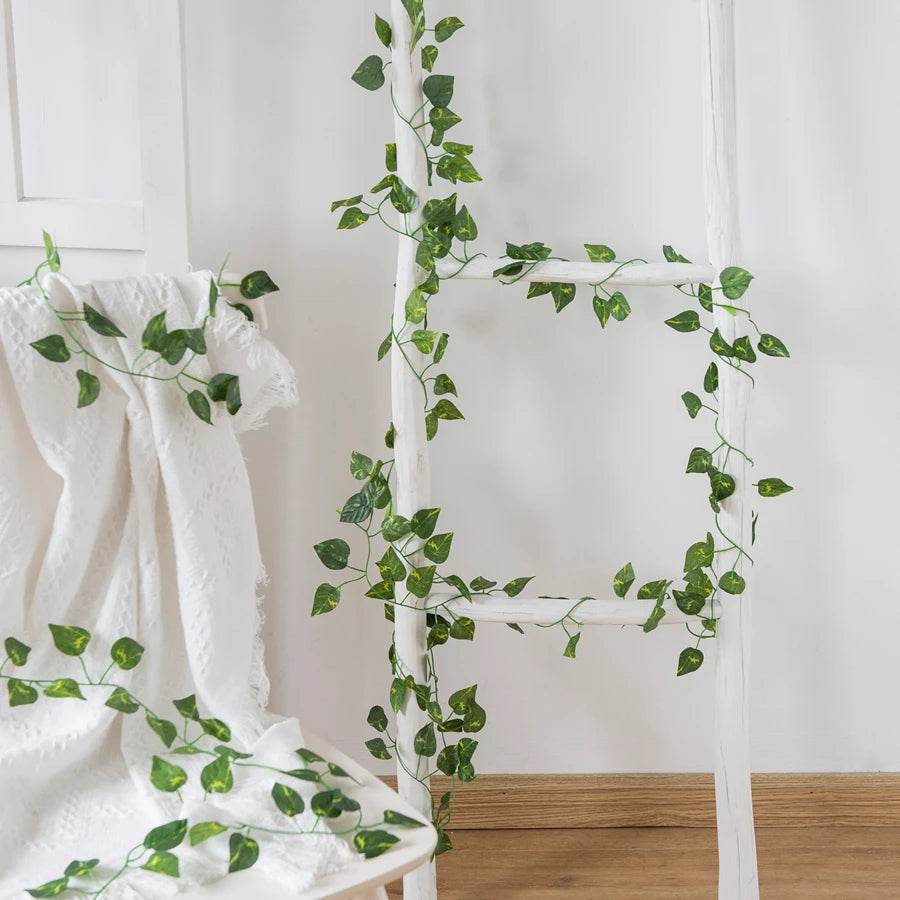 210Cm Artificial Hanging Christmas Garland Plants Vine Leaves Green Silk Outdoor Home Wedding Party Bathroom Garden Decoration - P12 Hub Europe