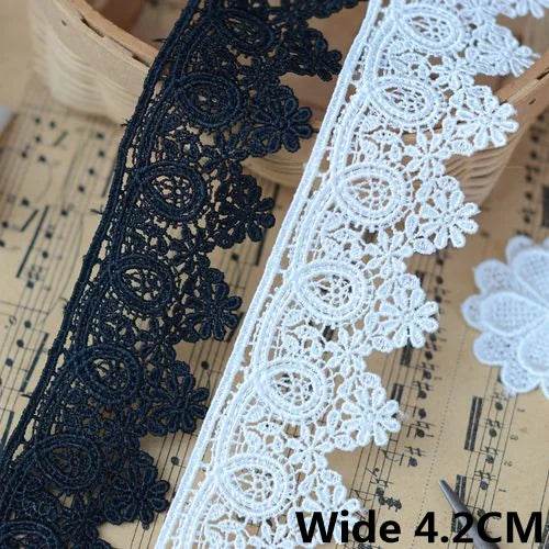 4.2CM Wide White Black Water Soluble Lace Exquisite Embroidered Fringe Ribbons Collar Trim Curtains Dress DIY Sewing Supplies - P12 Hub Europe