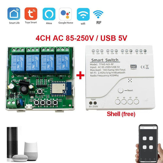 4-Channel WiFi Relay Switch 433MHz RF Alexa Smart Life - P12 Hub Europe