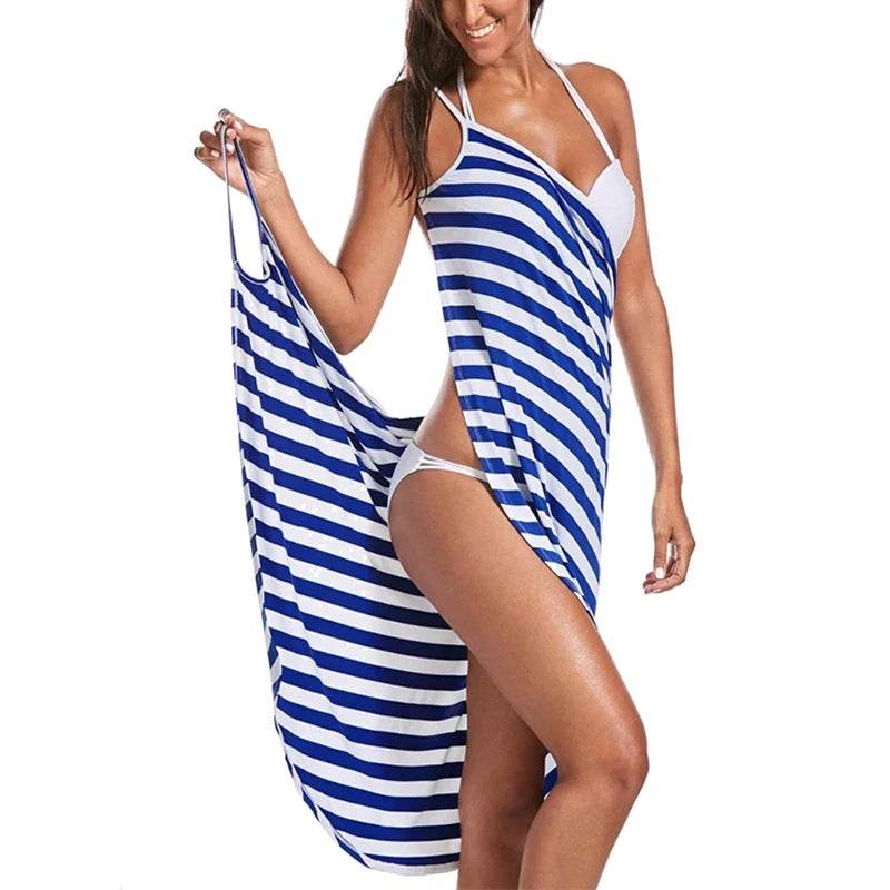 Bath Towel Bathrobe Striped Beach Dress Wrap Women Bath Towels Sling Clothes robe de plage Beach Dress Holiday Swim - P12 Hub Europe