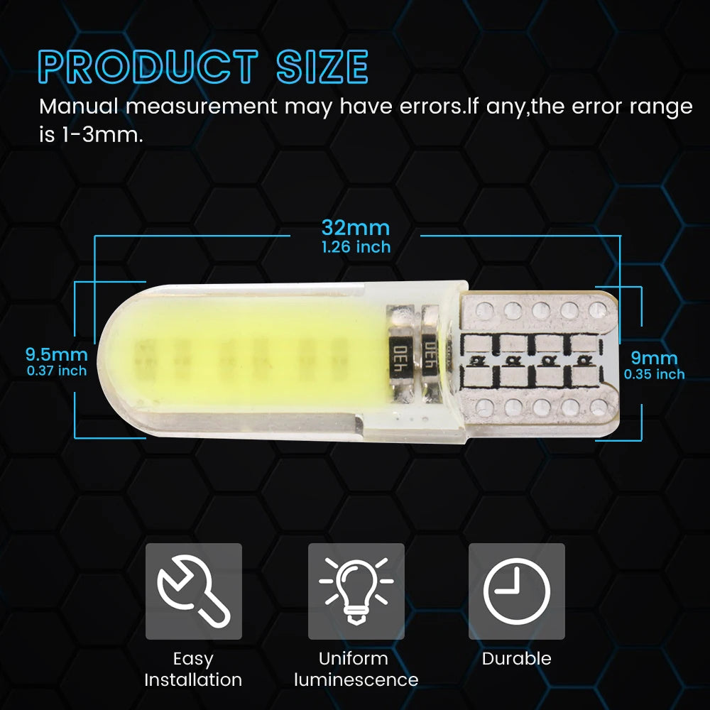 Silicone Gel COB LED Car Light 12V T10 W5W Wedge Side Parking Reading Bulb Signal Lamp Clearance Light