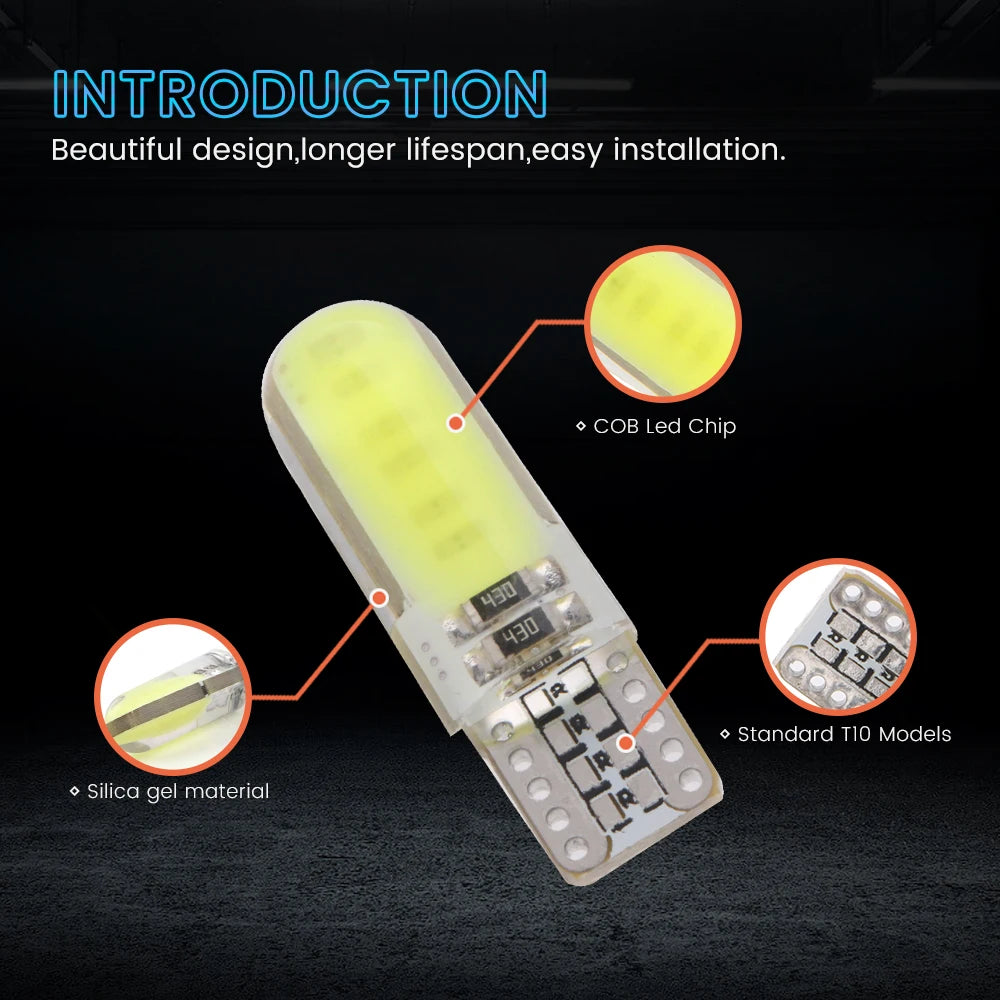 Silicone Gel COB LED Car Light 12V T10 W5W Wedge Side Parking Reading Bulb Signal Lamp Clearance Light