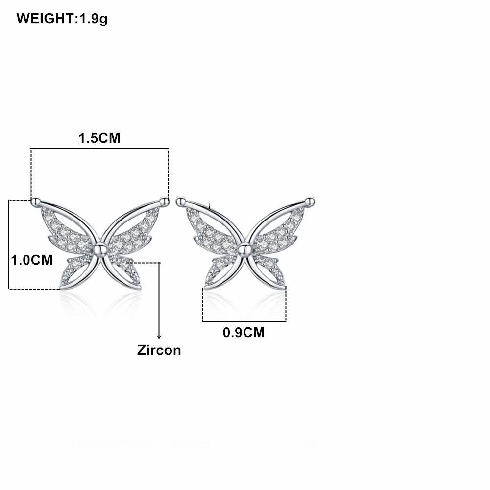 Personality All-Match Full Rhinestone Zircon Butterfly Copper-plated Stud Earrings - P12 Hub Europe