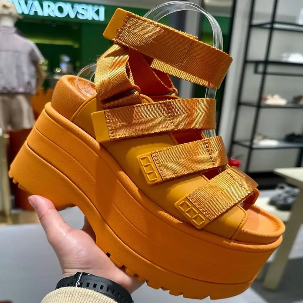 11CM High Platform Sandals Women Summer Hidden Heel Casual Mules Shoes Female Outside Beach Slipper Breathable Chunky Sneakers
