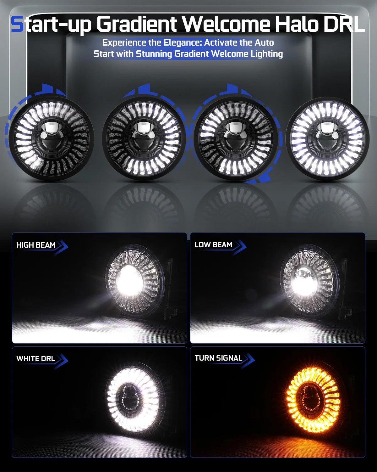 BraveWAY 5.75″ Round LED Headlight for Motorcycle/Car 5-3/4 inch Moto Light with White/Amber DRL+ Start-up Halo Ring