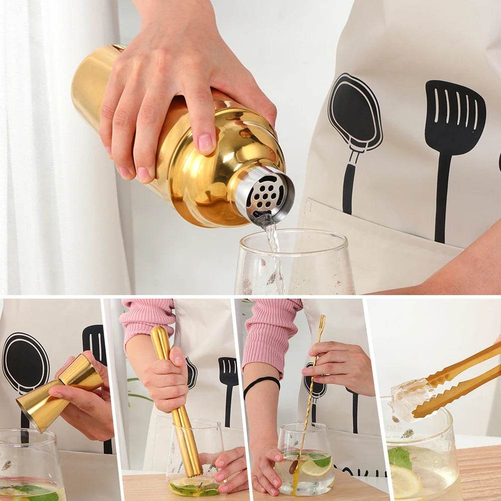 1-8PCS 750Ml Stainless Steel Bar Cocktail Shaker Set Bartender Tools Moijto Muddler Wine Bottle Stopper Cocktail Boston Barware - P12 Hub Europe