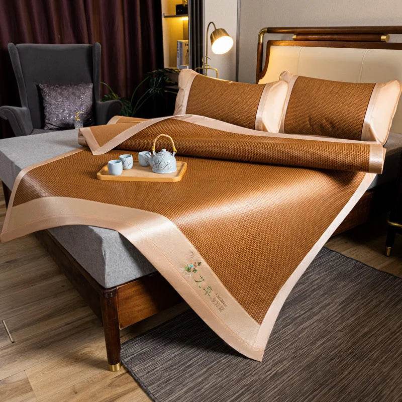 JFLEGAL Summer Natural Rattan Mat 2024 New Ice Silk Jacquard Soft Physical Cooling Wormwood Mat Bedding Dormitory Mattress Cover - P12 Hub Europe