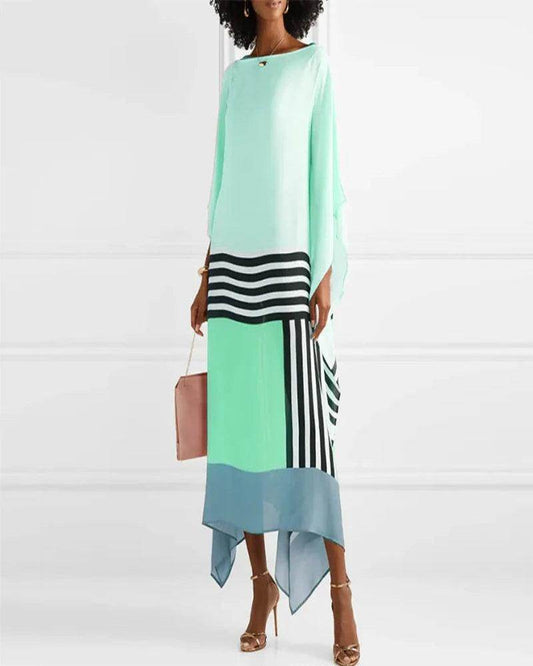 Candy Stripe Patchwork Kaftan Maxi Dress Boho Batwing Sleeve - P12 Hub Europe
