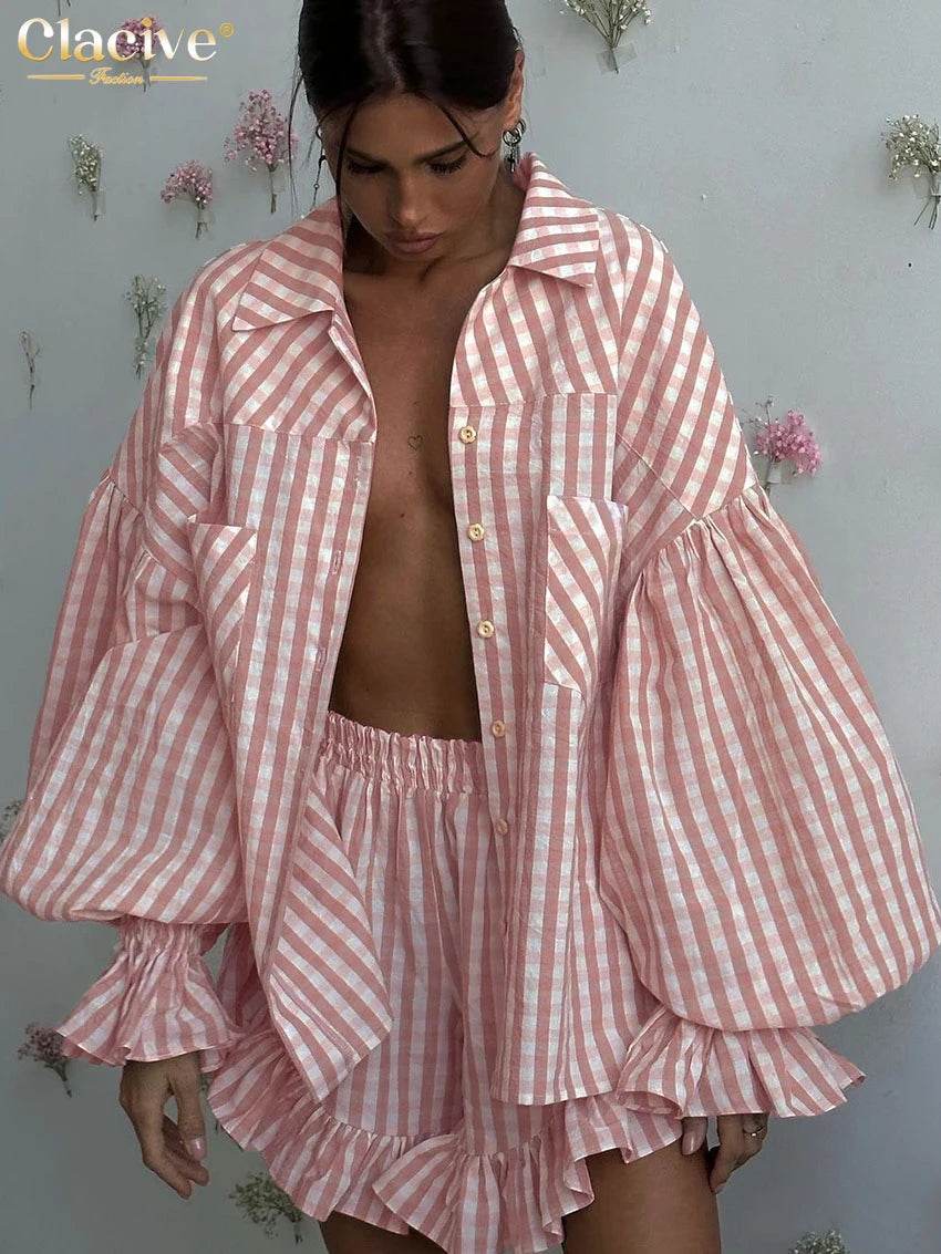 Clacive Stripe Ruffle Shorts Set - P12 Hub Europe