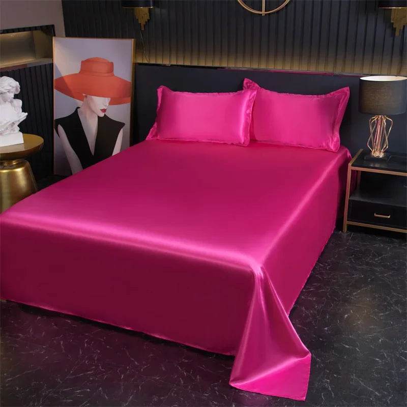 Silky Cooling Bed Sheet with 2 Pillow Cases Luxury Ice Silk Feel Twin Queen Flat Sheet Set Soft and Hypoallergenic Satin Sheets - P12 Hub Europe